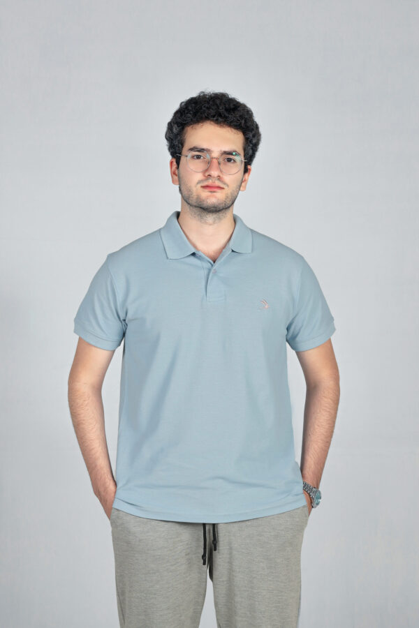 Sky Blue Polo with Pink Logo